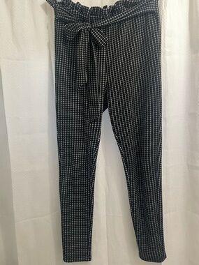 Black & White Windowpane Tie-Waist Pants